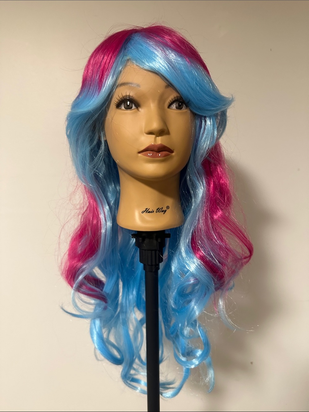 Vibrant Magenta to Sky Blue Long Wavy Synthetic Wig - Picture 3 of 6